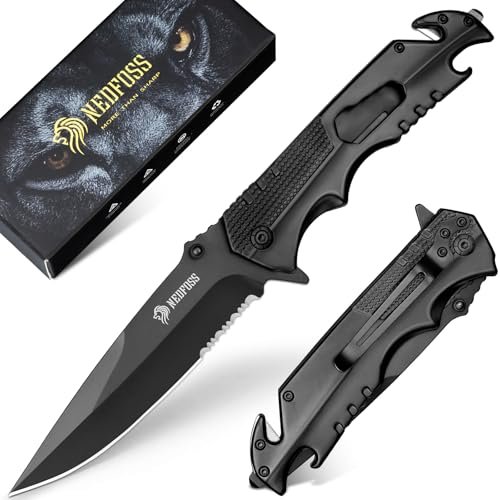 NedFoss Serrated Tactical Pocket Knife for Men, 6-in-1...