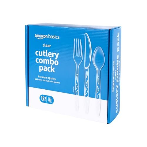 top reusable cleaning cloths vs disposable wipes comparison - Amazon Basics Disposable Clear Plastic Cutlery