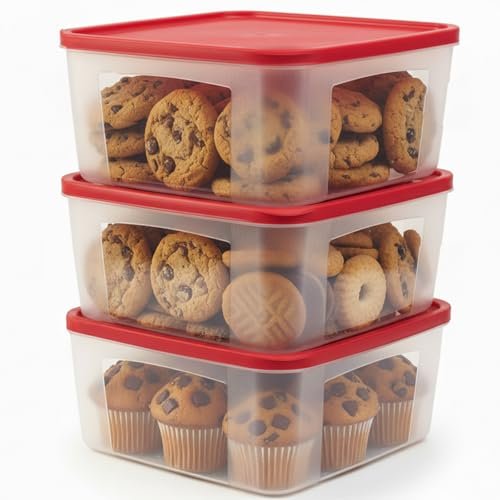 ADECTA Cookie Storage Containers Airtight - 3-Pack Square...