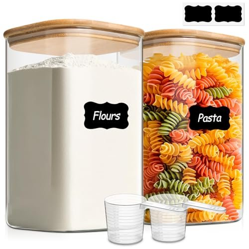 ComSaf Glass Storage Jars with Bamboo Lids Large 4.6 Qt.
