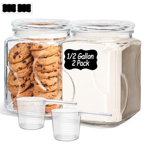 ComSaf Half Gallon Square Glass Pantry Jars with Lids