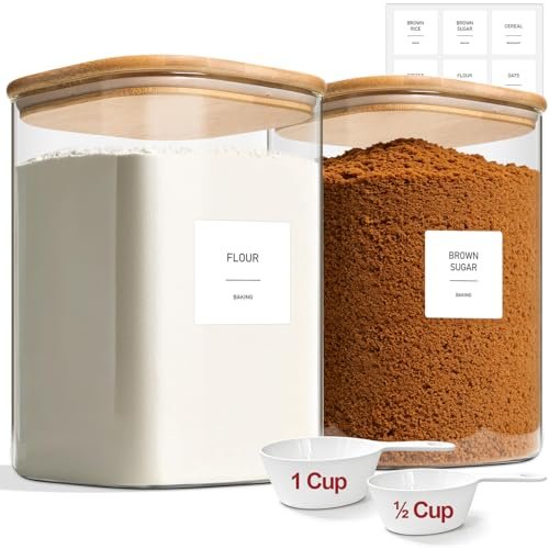 KTMAMA Glass Flour Containers with Lids 1 Gallon 2 Pack