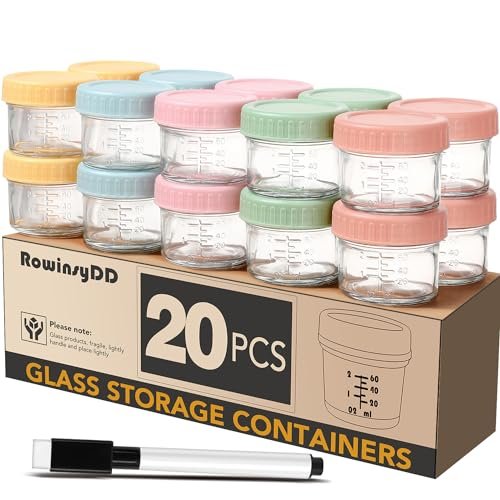 RowinsyDD 20 Pack Baby Food Containers, 4 oz Glass Jars