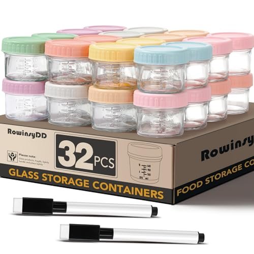 RowinsyDD 32 Pack Baby Food Containers, 4 oz Glass