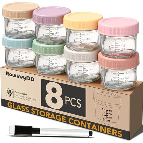 RowinsyDD Baby Food Containers, 4 oz, 8 Pack Glass Jars