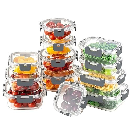 24pc Glass Food Storage Containers with Lids，Glass Meal...