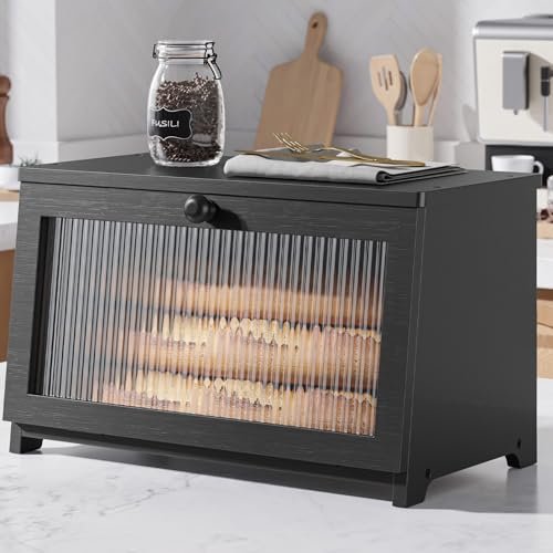 Kitsure Wooden Bread Box for Kitchen Countertop, 1-Tier,...