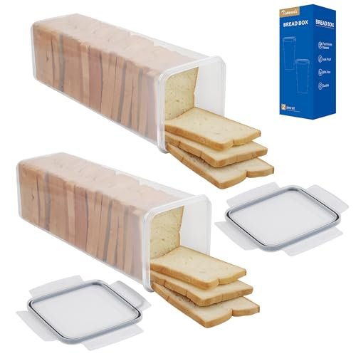 Tiawudi 2 Pack Bread Box, Plastic Bread Container for...