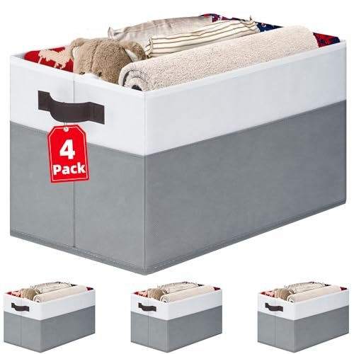 4 Pack Large Closet Storage Baskets Bins with Handles