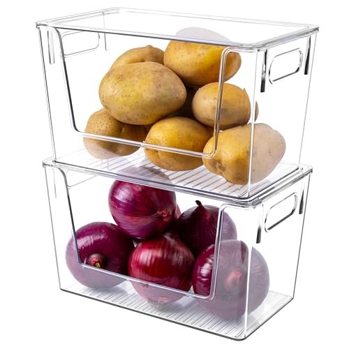 2 Pack Large Stackable Storage Bins, Plastic Container...