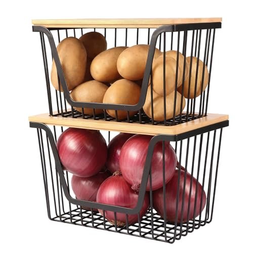 2 PACK Pantry Organizers and Storage, Stackable Onion...
