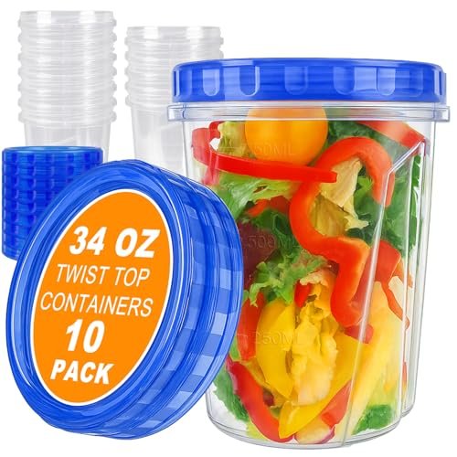 10 Pack 34oz Soup Freezer Storage Containers with Twist Lids