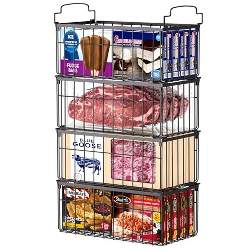 Freezer Organizer Bins, 4 Pack Big Baskets for Deep Freezer.
