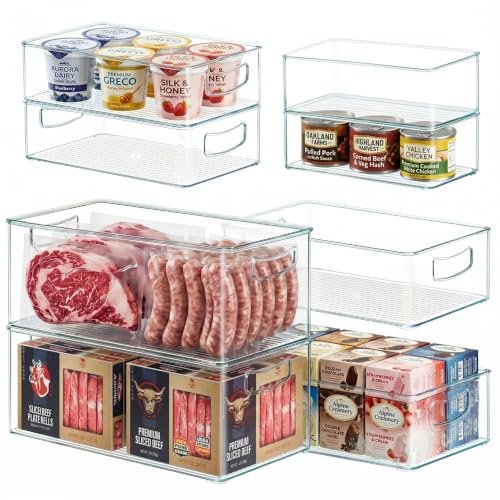 Heyuzb 8 PACK Freezer Organizer Bins Fridge stackable clear...