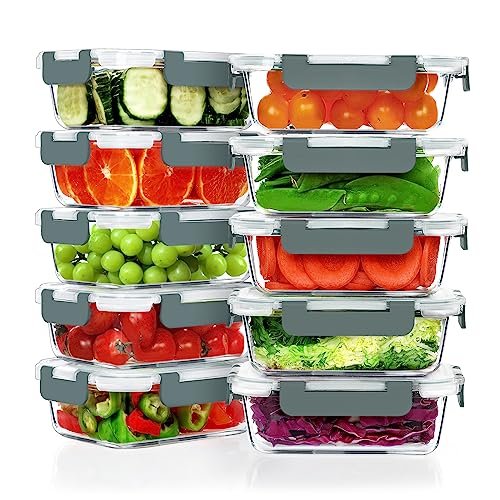 VERONES 10 PACK 22 OZ Glass Meal Prep Containers