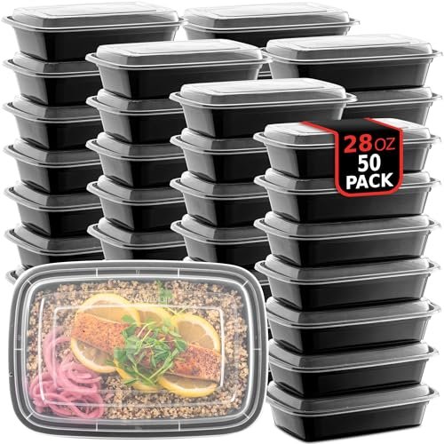 50-Pack Reusable Meal Prep Containers Microwave Safe Food...