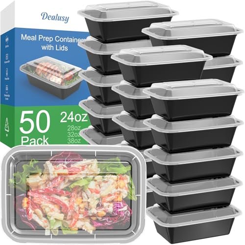 Dealusy 50 Pack (100-Piece) 24 oz Meal Prep Containers