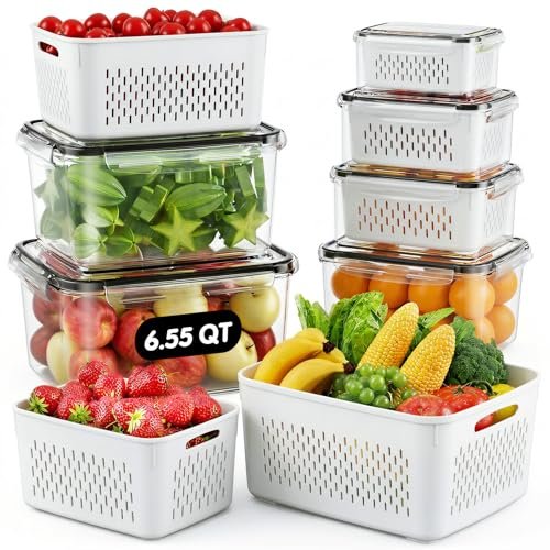 JSCARES Fruit Storage Containers for Fridge with Removable...