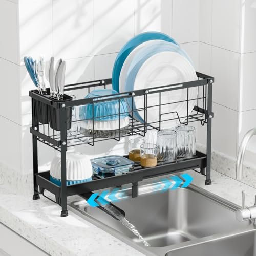 GSlife Narrow 2 Tier Dish Drying Rack, Expandable for Small