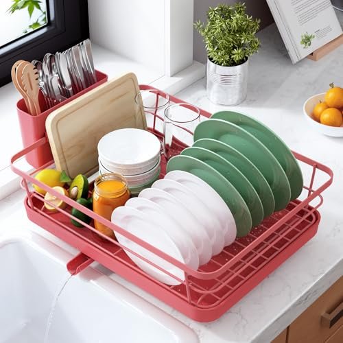 Kitsure Dish Drying Rack for Kitchen Counter, Red