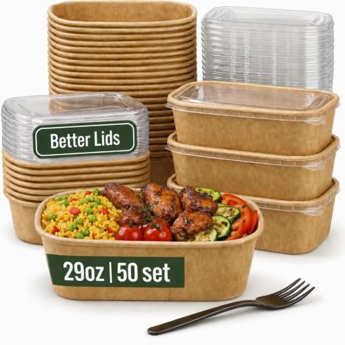 50 Pack 29oz Disposable Meal Prep Containers with Lids