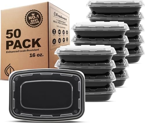 Freshware Meal Prep Containers [50 Pack] 1 Compartment Food...