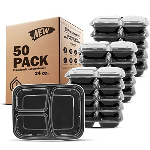 Freshware Meal Prep Containers [50 Pack] 3 Compartment Food...