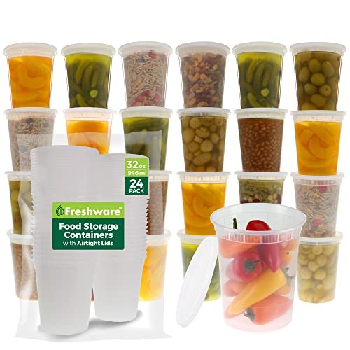 Freshware Food Storage Containers [24 Set] 32 oz BPA Free.