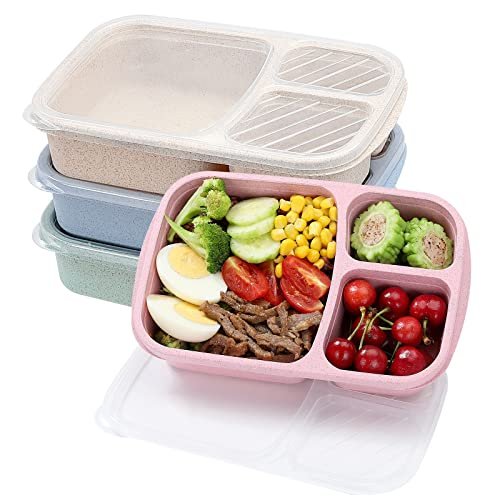 buluker 4 Pack Bento Lunch Box Set with 3 Compartments