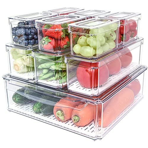 POMEAT 10 Pack Fridge Organizer, Stackable Refrigerator...