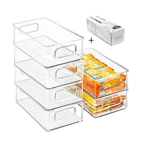 Stackable Refrigerator Organizer Bins, 6 Pack Clear Food...