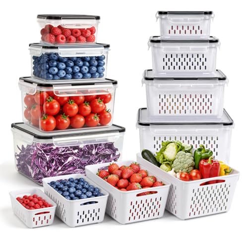 8 PCS Fruit Storage Containers for Fridge, Leakproof...