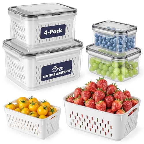 HOTEC 4-Pack Large Fruit Storage Container for Fridge