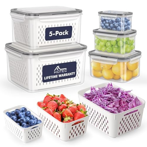 HOTEC 5-Pack Large Fruit Storage Container for Fridge