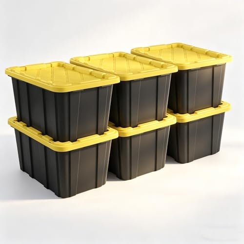 6 Pack, Large 27 Gallon Durable Plastic Storage Bins.