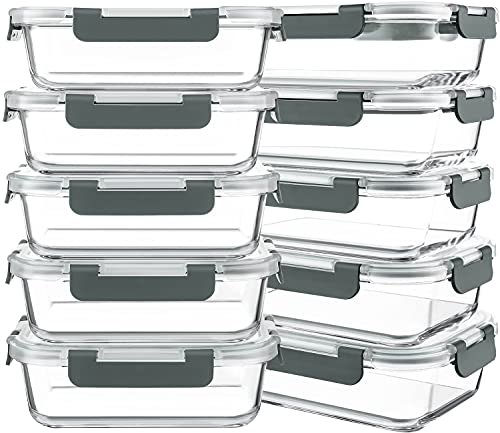 KOMUEE 10 Packs 30 oz Glass Meal prep containers with