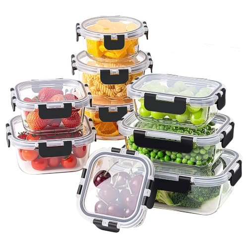 18 Piece Glass Food Storage Containers with Airtight Snap...