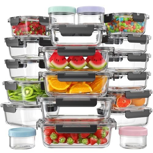 KEMETHY 40 PCS Glass Food Storage Containers with Lids