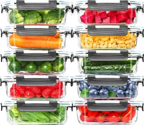 Skroam 10 Pack Glass Meal Prep Containers, Airtight Food...