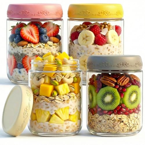 GLATABAM 16 oz 4-Pack Overnight Oats Containers with Lids