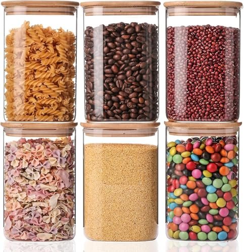 Liuruiyu 6 Pack Glass Food Storage Jars Airtight Bamboo