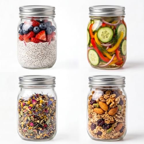 YINGERHUAN Glass Regular Mouth Mason Jars, 16 oz with lids.
