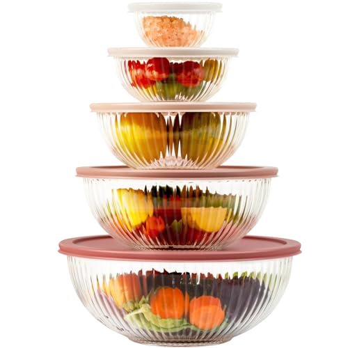Glass Mixing Bowls with Lids Sets, 5-Piece Serving Bowls