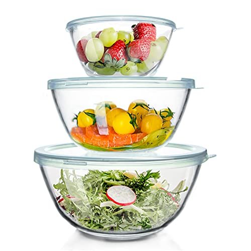 WhiteRhino Glass Mixing Bowls Glass Bowls with Lids Set.