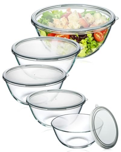 Glass Mixing Bowls with Lids Set of 5, Nesting Bowls