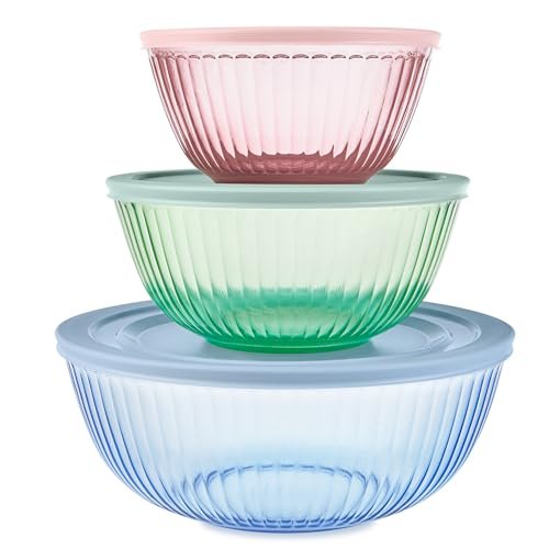 Pyrex Colors (3-Pack) Sculpted Tinted Glass Mixing Bowls