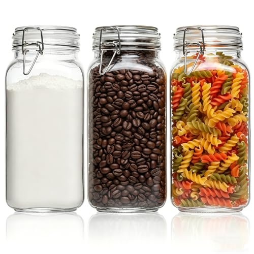 ComSaf Large Square Glass Jars with Airtight Lids 78 oz.