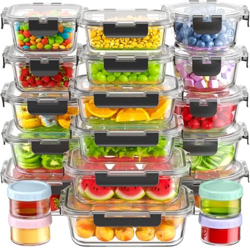 Canfanni 40 Piece Glass Food Storage Containers with...