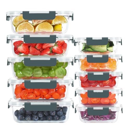 KOMUEE 10 Pack Glass Food Storage Containers with Lids