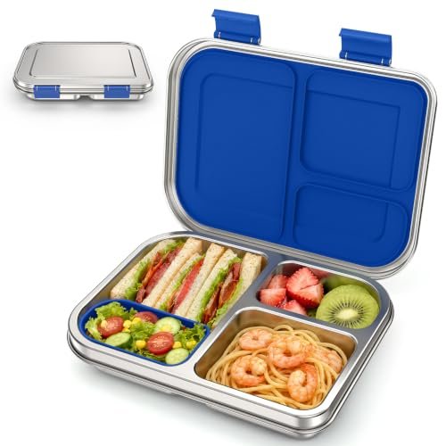 BABHAMNESS Stainless Steel Bento Box Kids, 3 Compartments...